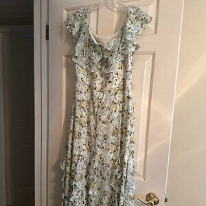 MIKAEL AGHAL dress, beautiful flowing long dress, off the shoulder, floral dress